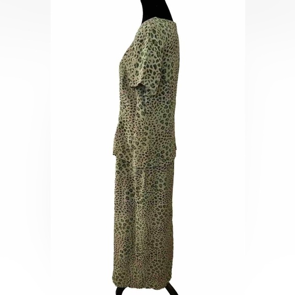 Vintage Spenser Jeremy 100% Silk Maxi Dress Sz 12 Green Leopard Print Mob Wife - Picture 2 of 10